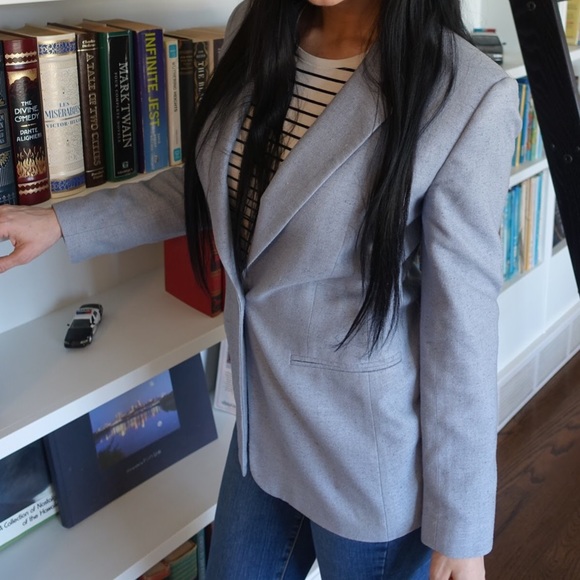 Nordstrom Baby Blue One Button Silk Blazer 4 - Picture 2 of 5